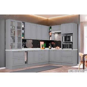 Kit de Cozinha Modulada 14 Peças Americana 1 (3 Armários + 4 Balcões + 1 Paneleiro + 6 Complementos) C14P02 Cinza