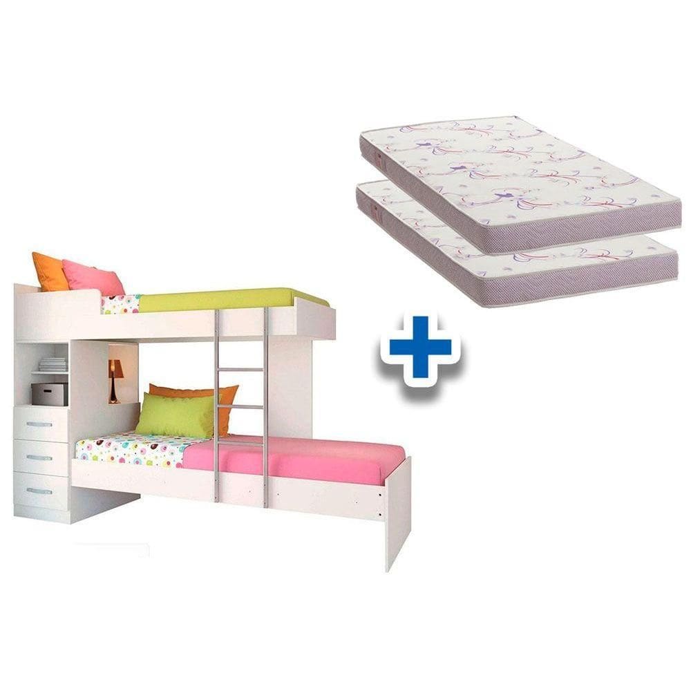 Colchão Physical Ortobom (2Un) + Beliche Plus Branco