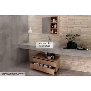 Conjunto de Banheiro Balcão c/ Rodizios BN3603 s/ Cuba 80cm e Armário c/ Espelho BN3609 Amêndoa - Tecno Mobili