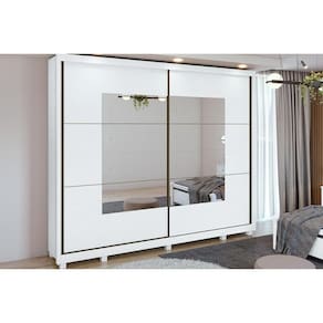 Guarda Roupa Casal 2 Portas de Correr c/ Espelho e 6 Gavetas c/ Pés Toronto Branco - Lopas
