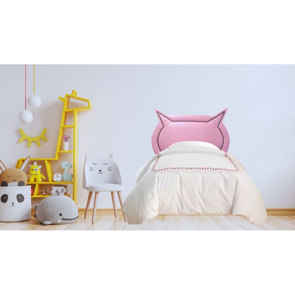 Cabeceira Para CamaBox Solteiro Estofada Gatinho Rosa Corino