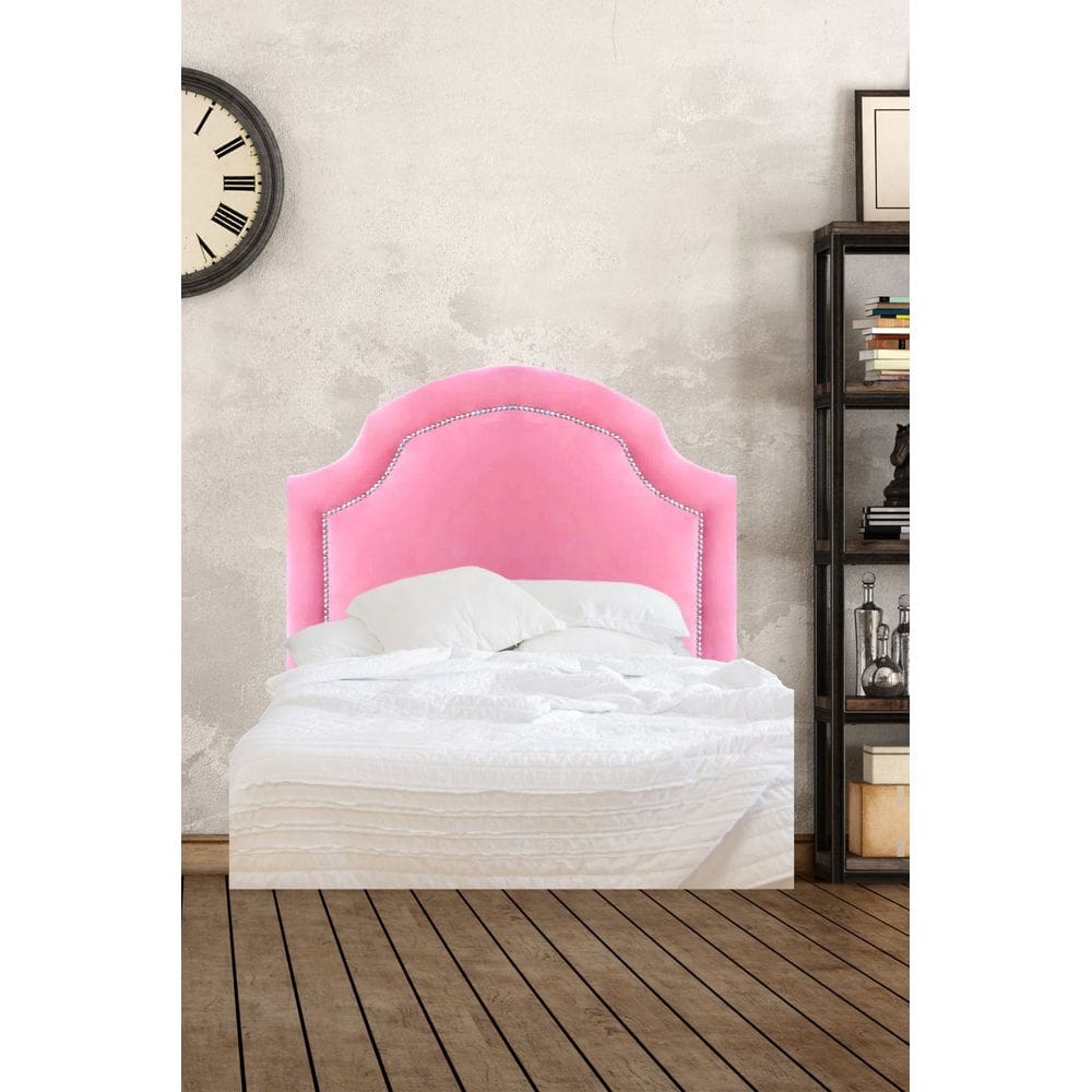 Cabeceira Estofada  Lily Solteiro Veludo Rosa-  Tachas Prata