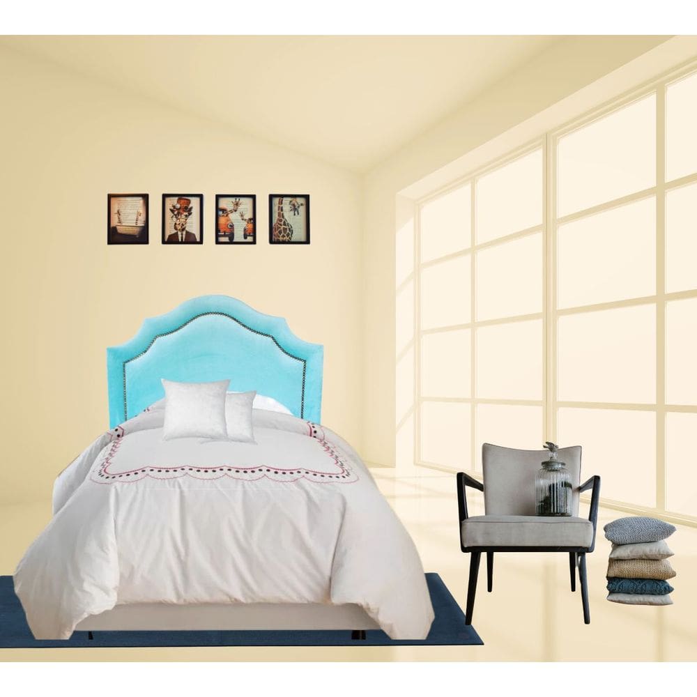 Cabeceira Provençal Solteiro com Tachas em Veludo Azul Bebê