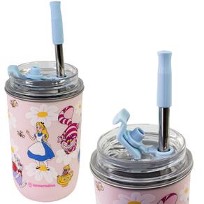 Copo Alice No País Das Maravilhas Térmico Quente Gelado 300ml Com Tampa E Canudo Oficial Disney