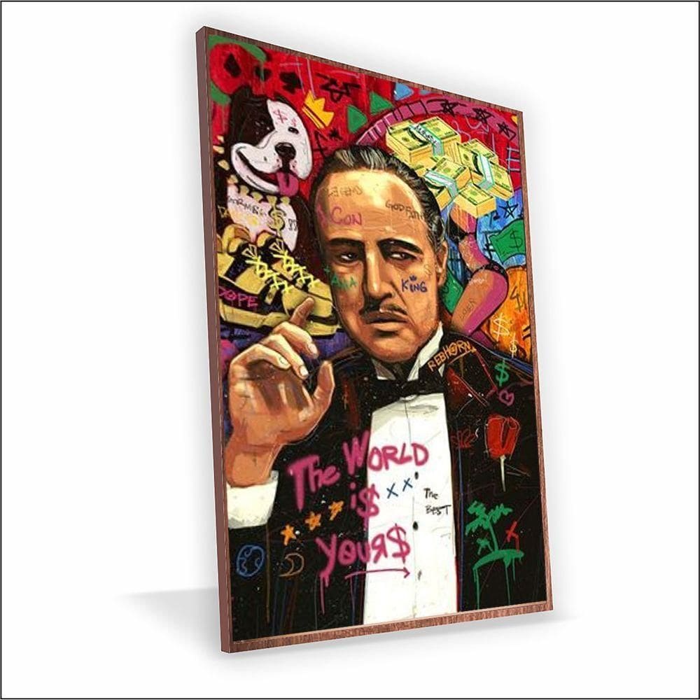 Quadro Poderoso Chefão Vinil Com Vidro Tamanho Moldura 90x60 Caixa Madeira