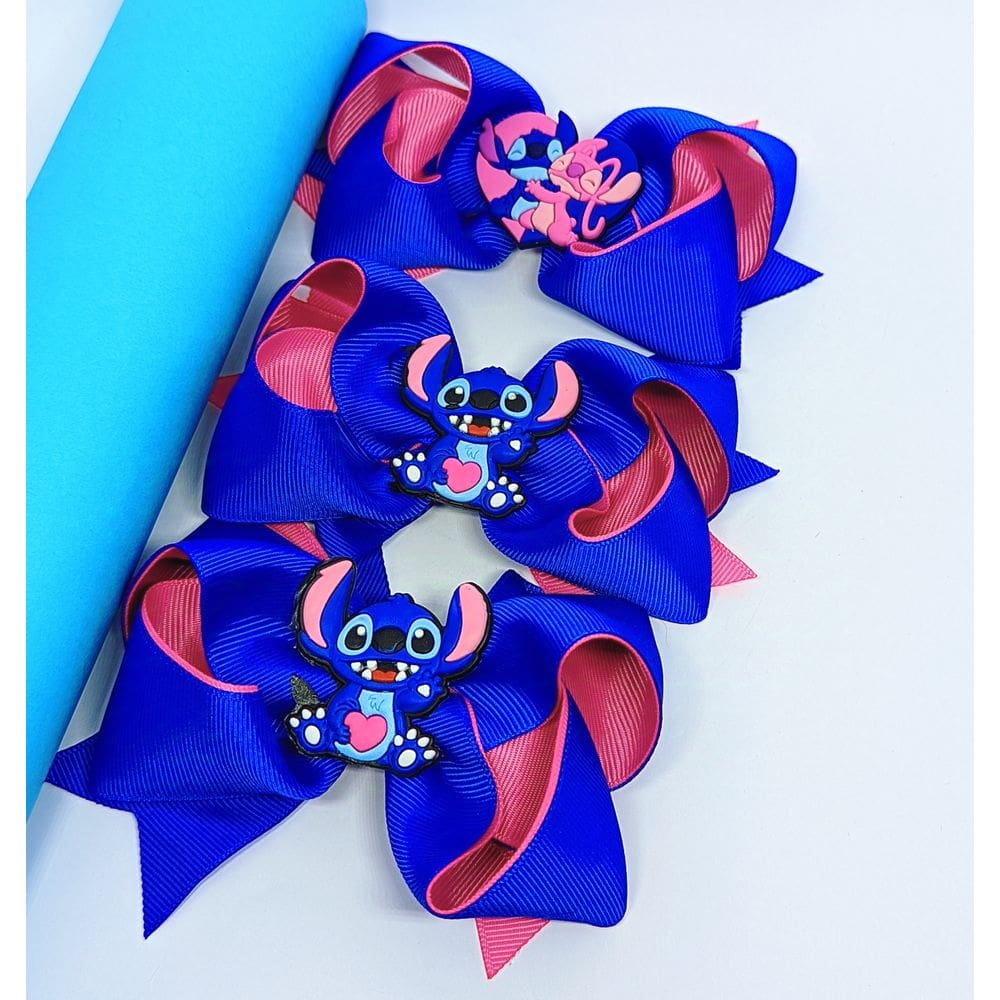 Laço de Cabelo Infantil Presilha Bico de Pato Personagem Disney 3D Stitch e Lilo Angel Temático Festa aniversário