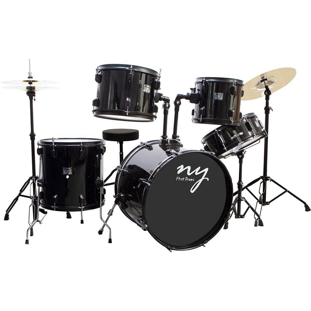 Bateria Acústica 2t Ebk Preta Com Banco Ny F1rst [F097]