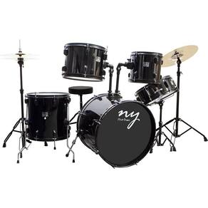 Bateria Acústica 2t Ebk Preta Com Banco Ny F1rst [F097]