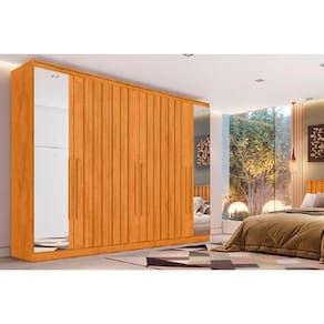 Guarda Roupa Casal 6 Portas (4 Ripadas e 2 c/ Espelho) e 4 Gavetas Oxford Peroba - Europa