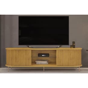 Rack Bancada p/ TV até 75 Pol Atlas 100% MDF Ripado c/ 2 Portas 218x62cm Cedro - DJ Móveis