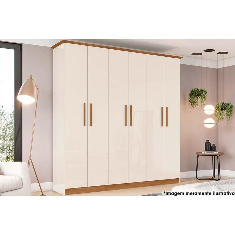 Guarda Roupa Casal 6 Portas e 3 Gavetas Cover Off White/Nature - Henn