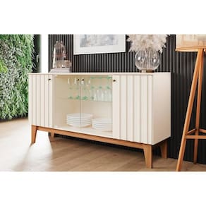 Buffet de Sala Jantar Eiffel c/ 4 Portas c/ Vidro Off White/Nature - Henn