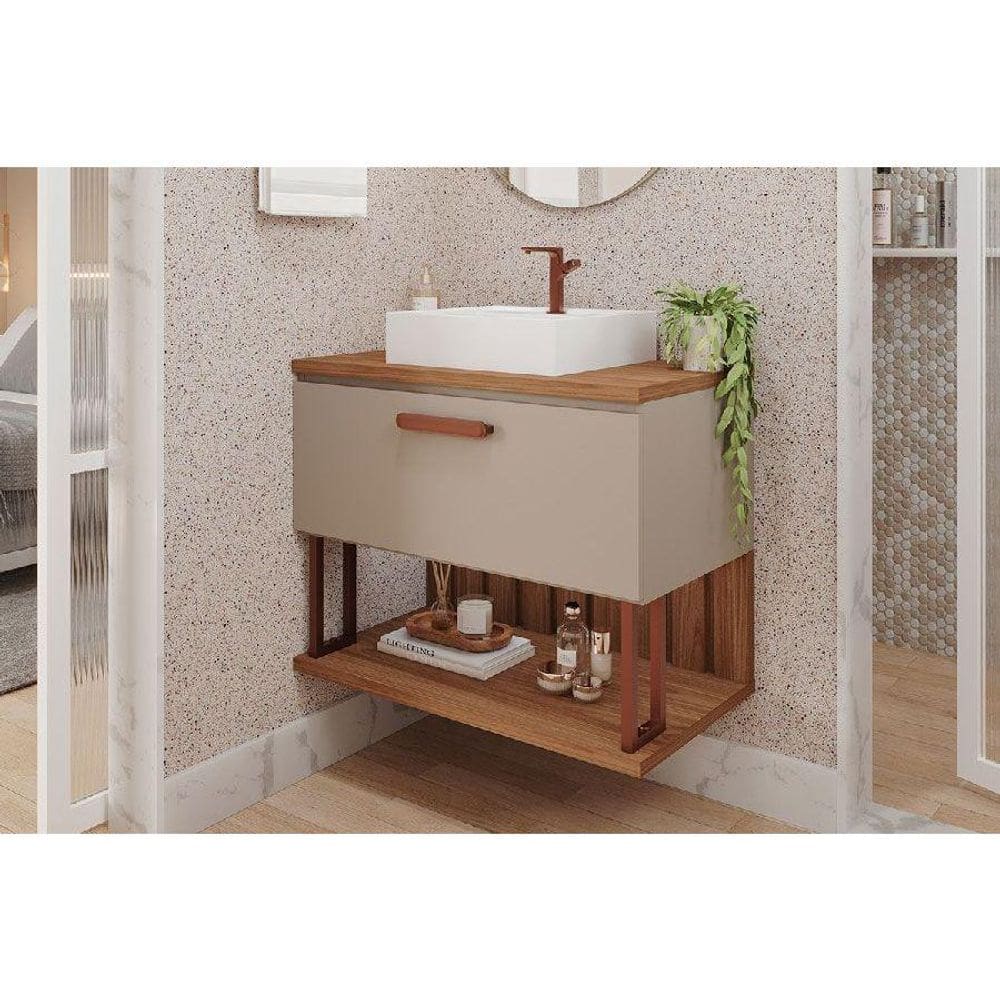 Gabinete de Banheiro Balcão Duna 1 Porta c/Cuba 80cm Cappuccino/Freijo - MGM