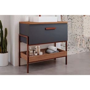 Gabinete de Banheiro Balcão Portinari 1 Porta c/Cuba 80cm Titanio/Freijo - MGM