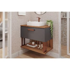 Gabinete de Banheiro Balcão Duna 1 Porta c/Cuba 80cm Titanio/Freijo - MGM