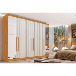 Guarda Roupa Casal 6 Portas (4 Ripadas e 2 c/ Espelho) e 4 Gavetas Oxford Peroba/Off White - Europa