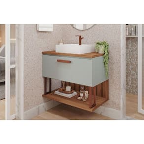 Gabinete de Banheiro Balcão Duna 1 Porta c/Cuba 80cm Pistache/Freijo - MGM