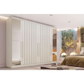 Guarda Roupa Casal 6 Portas (4 Ripadas e 2 c/ Espelho) e 6 Gavetas Oxford Off White - Europa