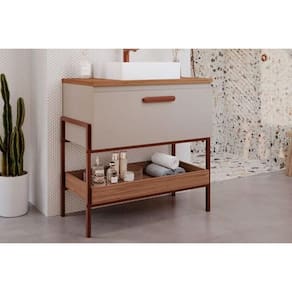 Gabinete de Banheiro Balcão Portinari 1 Porta c/Cuba 80cm Cappuccino/Freijo - MGM