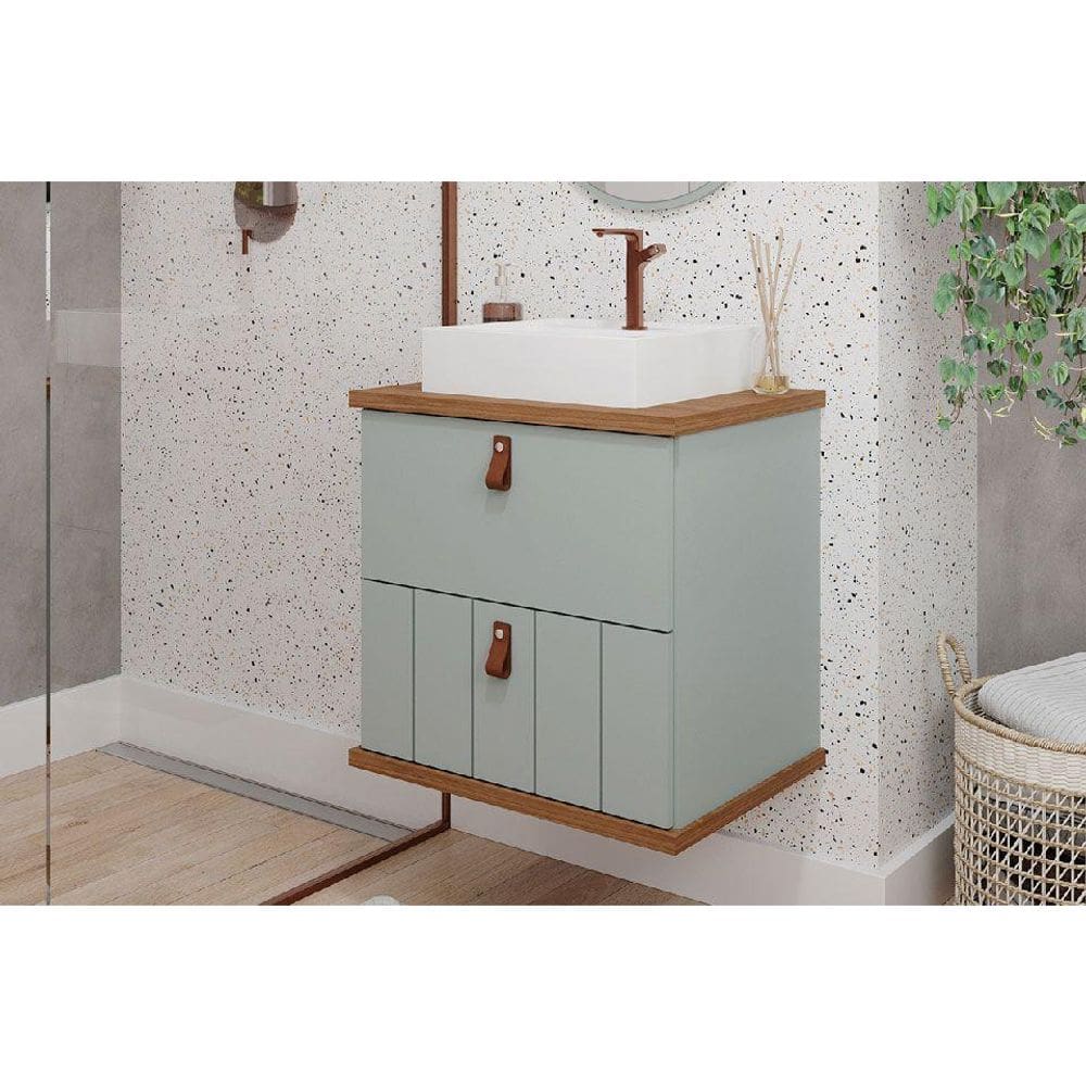 Gabinete de Banheiro Balcão Milano 1 Porta e 1 Gaveta c/Cuba 60cm Pistache/Freijo - MGM