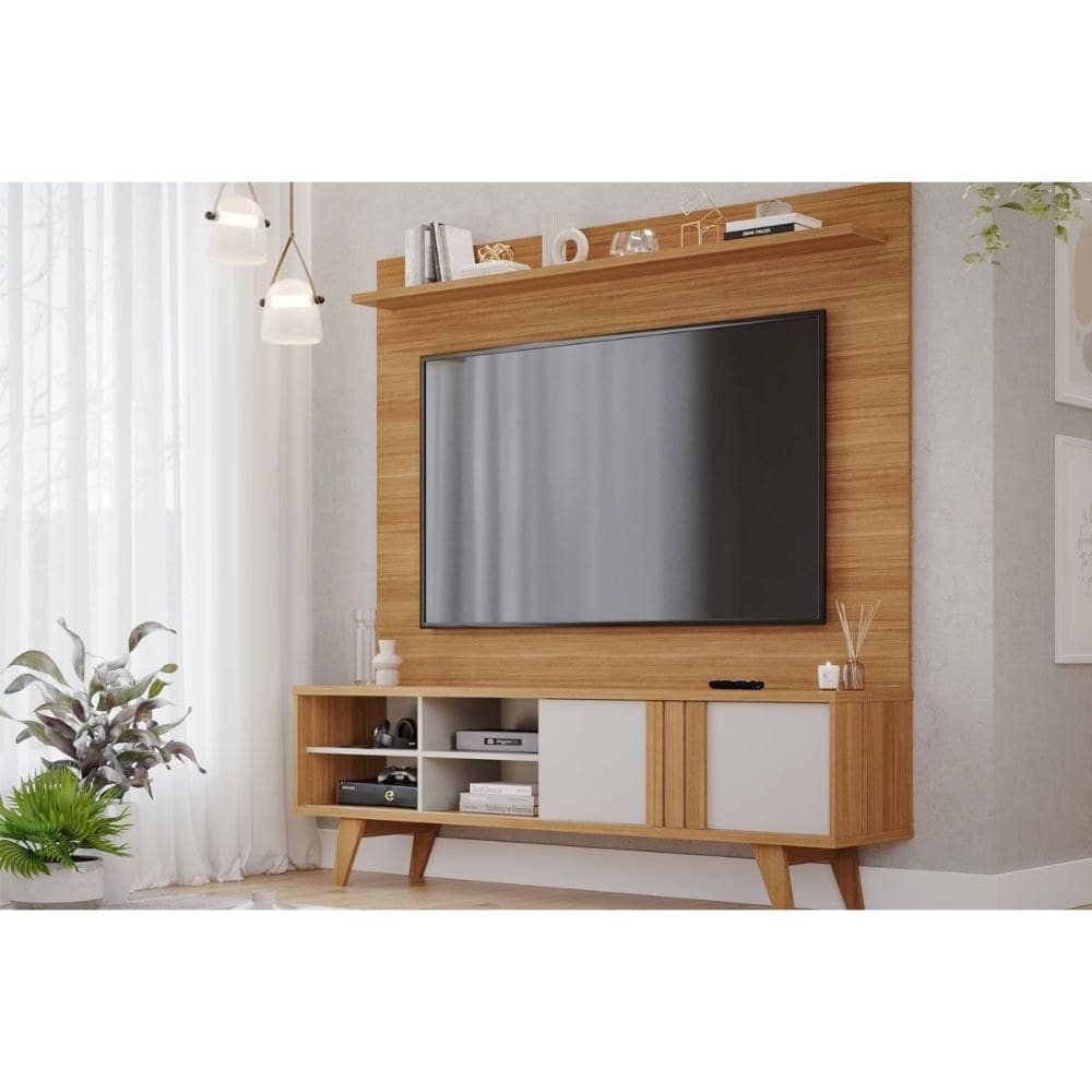 Home p/TV até 70 Pol Paraty 100% MDF c/ Nicho e Pés 180x185cm Nature/Off White - Permóbili