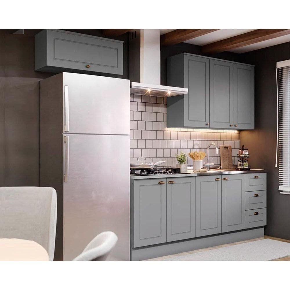 Cozinha Completa Americana 5 Peças (2Aéreos+2Balcões+1Complementos) s/Pia CZ132 Cinza - Henn