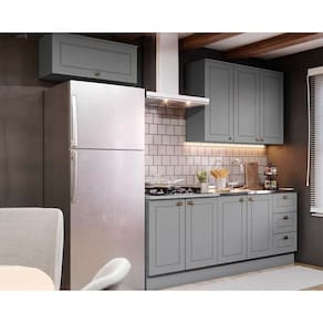 Cozinha Completa Americana 5 Peças (2Aéreos+2Balcões+1Complementos) s/Pia CZ132 Cinza - Henn