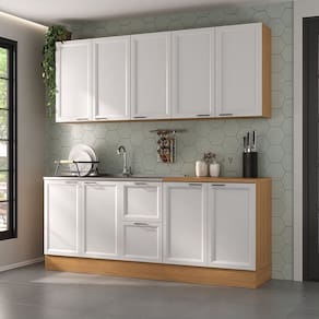 Cozinha Compacta 4 Peças 2 Aéreos 2 Balcões Soho Cabecasa Madeiramadeira Freijó/Branco