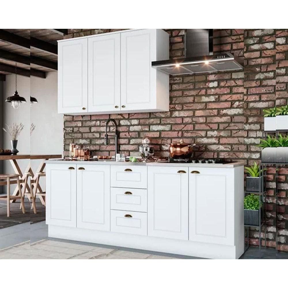 Cozinha Completa Americana 4 Peças (1Aéreo+2Balcões+1Complemento) s/Pia CZ126 Branco - Henn