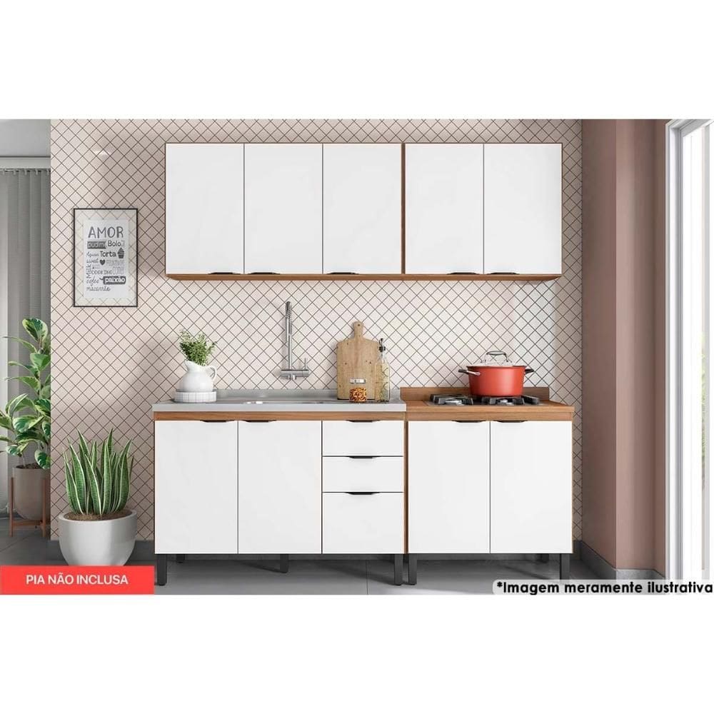 Cozinha Completa Firenze 4 Peças (2Aéreos+2Balcões) CP08 Amendola/Branco - Demóbile