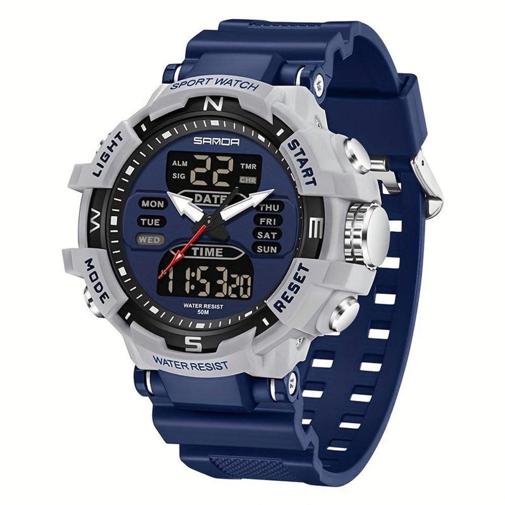 Relógio De Pulso De Quartzo De Moda Esportiva Masculina, Resistênte à água Azul-wh