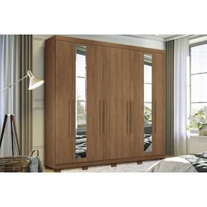 Guarda Roupa Casal 8 Portas (2 c/ Espelho) e 4 Gavetas c/ Pés Master New 8.4 Jatobá - Santos Andirá