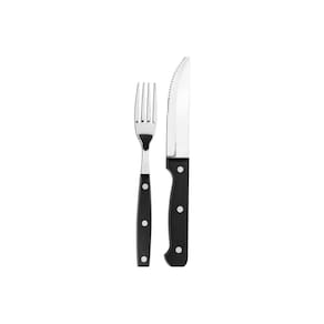 Jogo Garfo Faca Jumbo Talheres Preto Churrasco Brinox - 8 Un