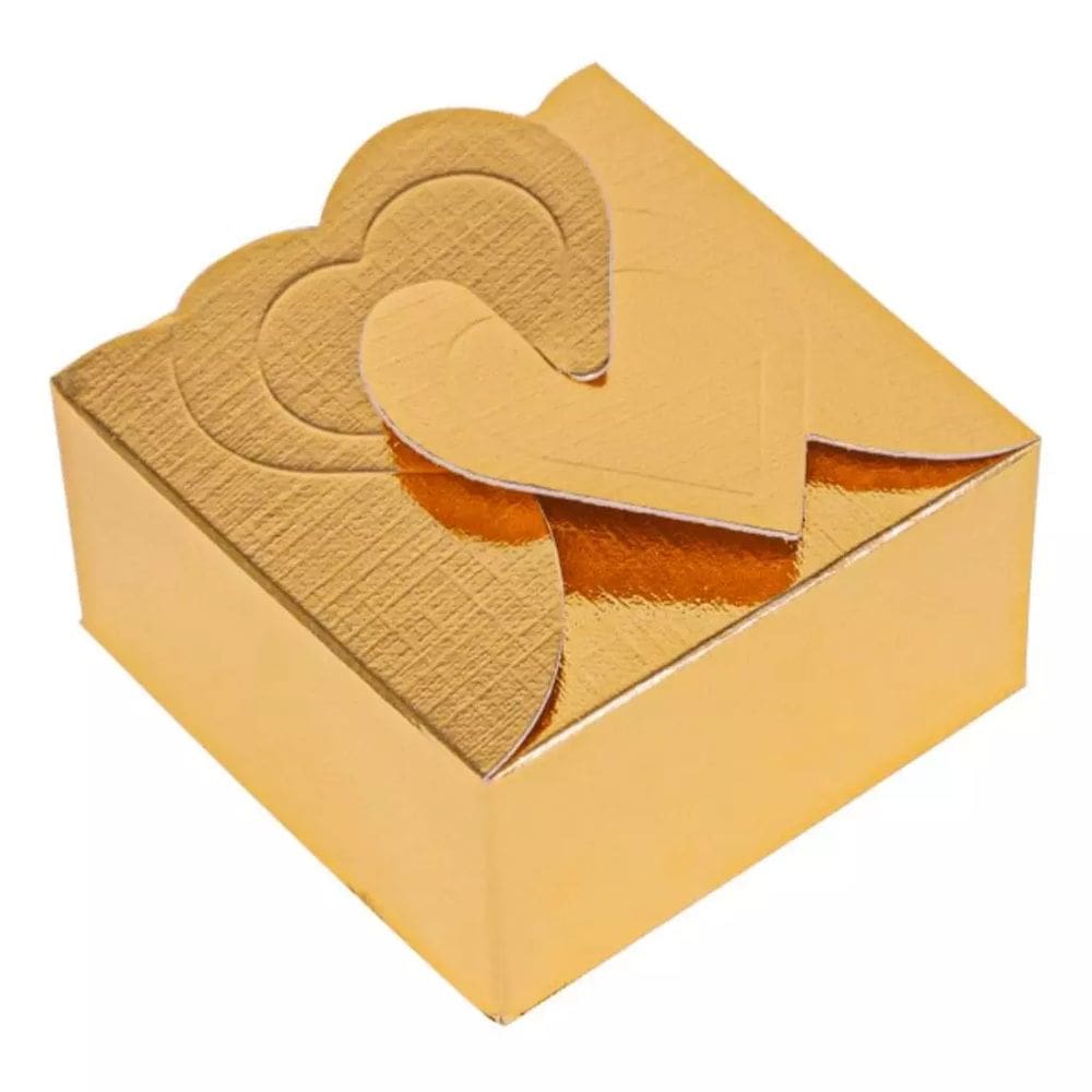 Caixa Coração Laminada Ouro (Ideal Para 4 Doces Gourmet) 10 Peças Ideia 4942