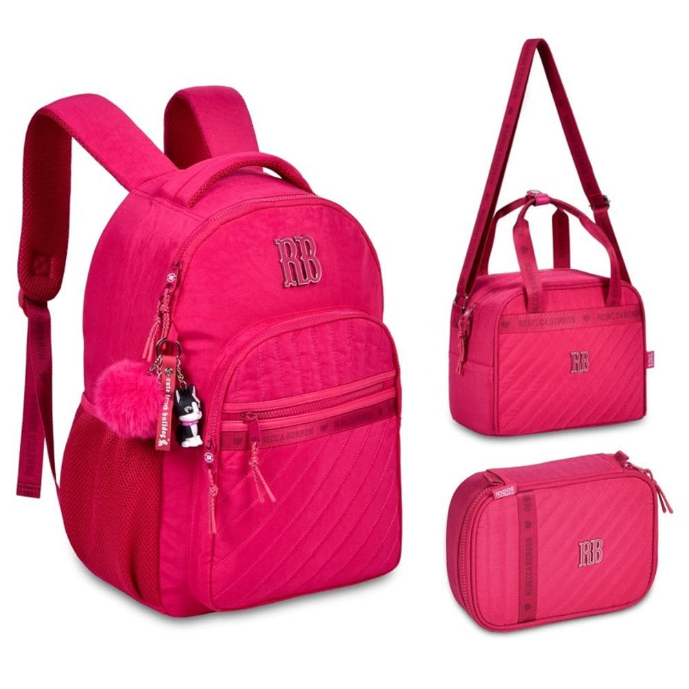 Kit Mochila de Costas Rebecca Bonbon Lancheira e Estojo RB24515 Rosa