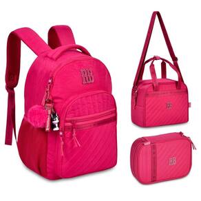 Kit Mochila de Costas Rebecca Bonbon Lancheira e Estojo RB24515 Rosa