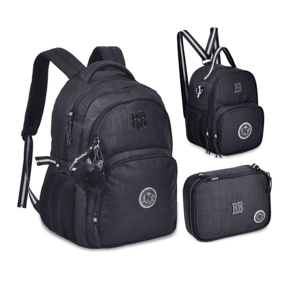 Kit Mochila De Costas Lancheira E Estojo Rebecca Bonbon Preta RB24528