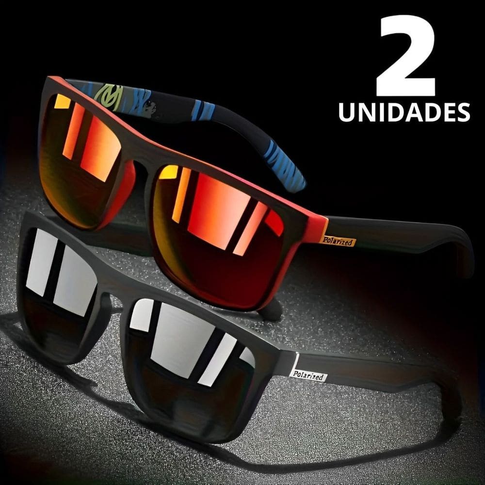 Combo Óculos Masculino De Sol Polarizado Preto e Vermelho 2 Unidades - OMG