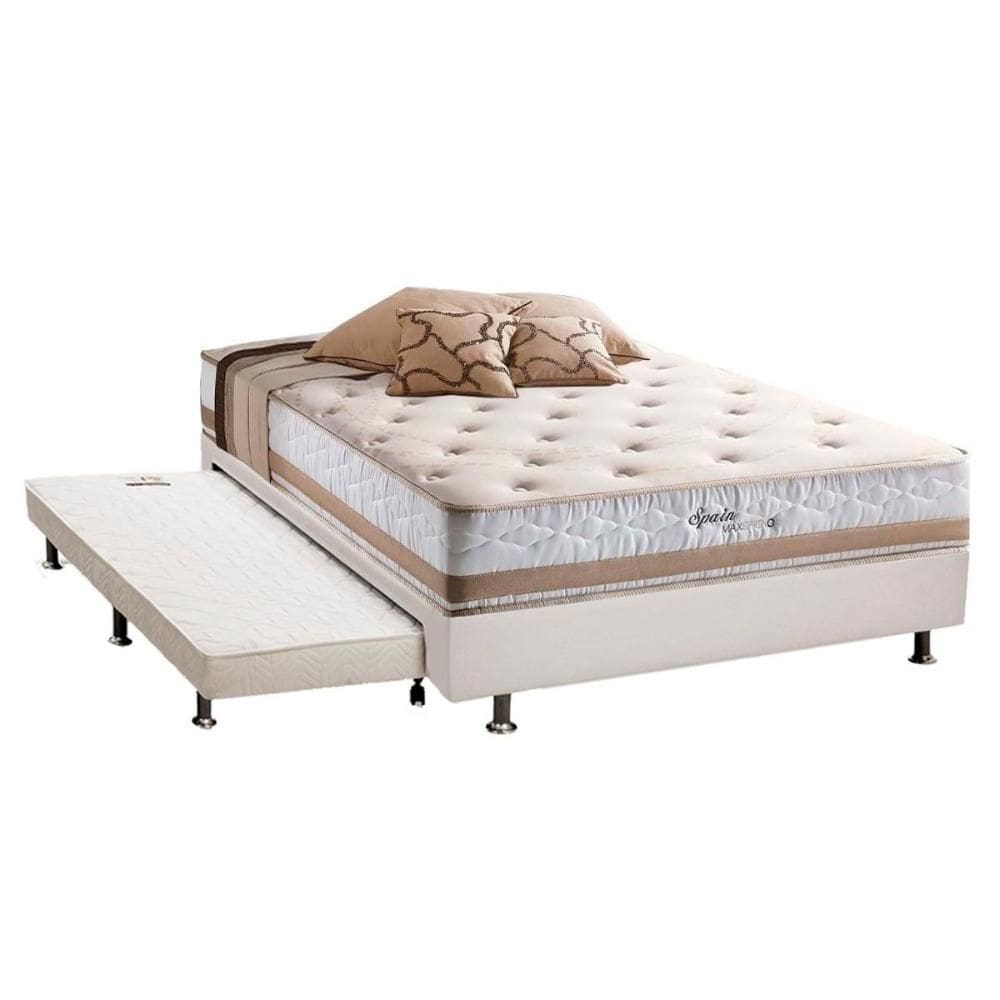 Cama Box c/ Auxiliar Casal: Colchão Herval Maxspring Spain + Base CRC Courano Branco (138x188)