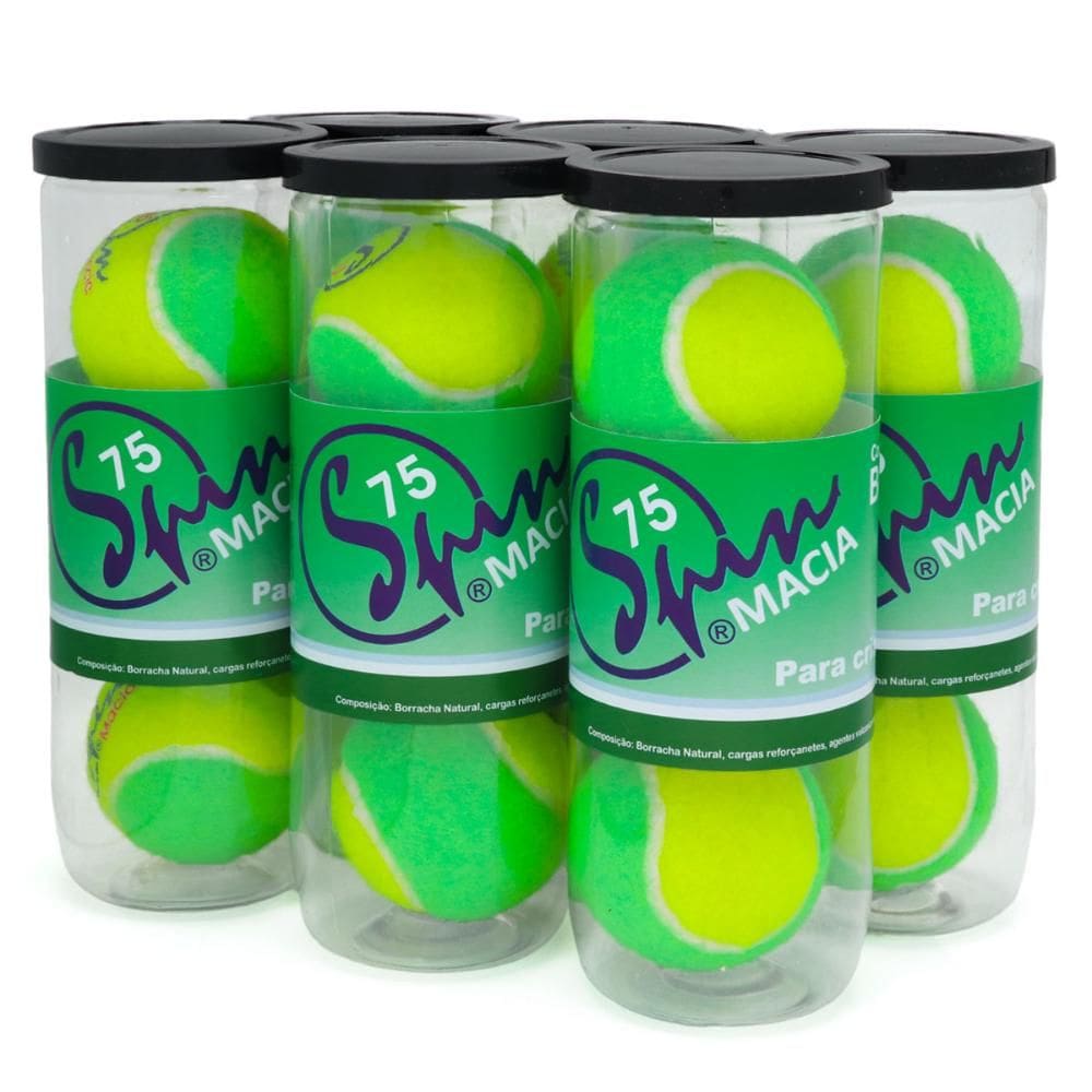 Bola de Tênis Spin 75 Pack com 6 Tubos Amarela e Verde