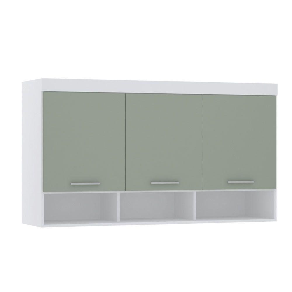 Armário Aéreo Maleiro Modulado 145cm 3 Portas Alpes Luciane Móveis Branco Pf Com Verde Pf