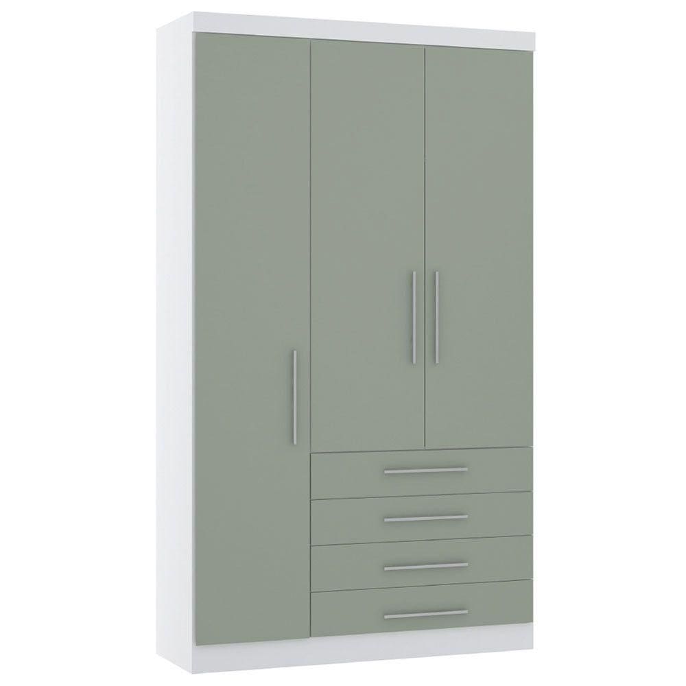 Guarda Roupa Modulado 132cm 3 Portas E 4 Gavetas Alpes Luciane Móveis Branco Pf Com Verde Pf