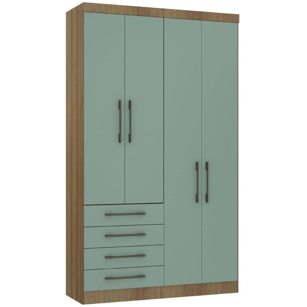 Guarda Roupa Modulado 134,50cm 4 Portas E 4 Gavetas Paris Luciane Móveis Avelã Pf Com Verde Pf