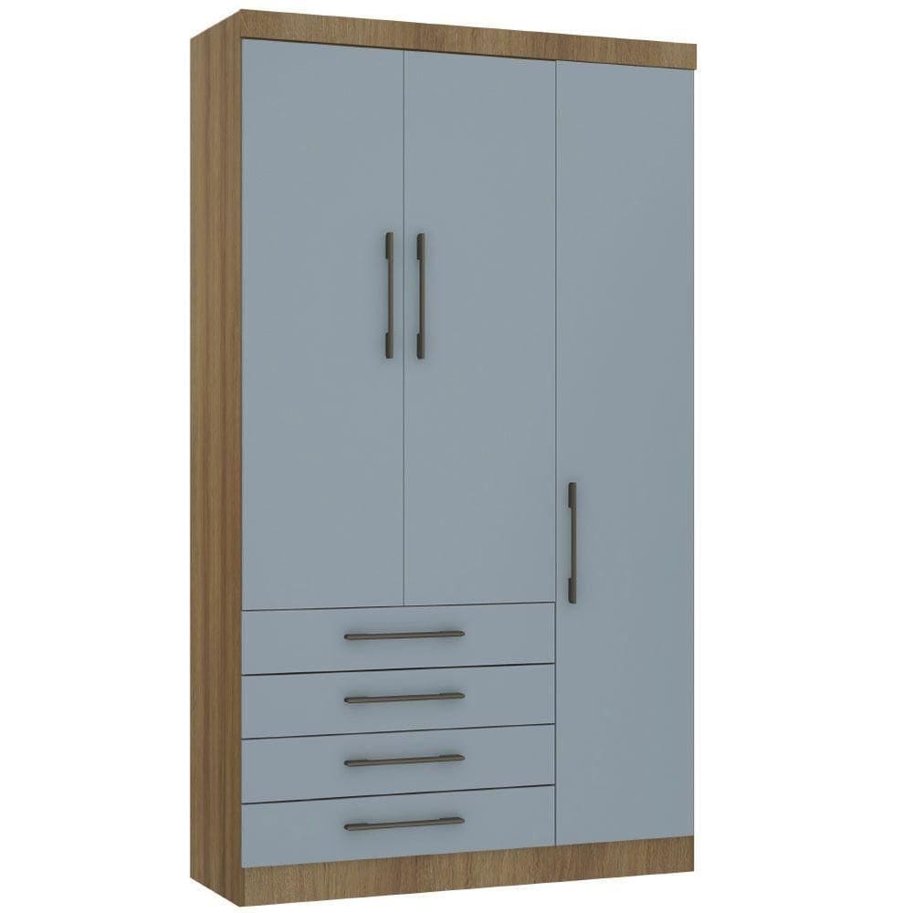 Guarda Roupa Modulado 132cm 3 Portas E 4 Gavetas Paris Luciane Móveis Avelã Pf Com Grey Sky Pf