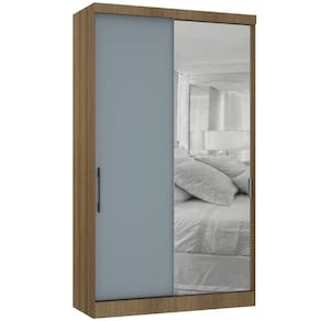 Guarda Roupa Modulado 134,50cm 2 Portas De Correr Com Espelho Paris Avelã Pf Com Grey Sky Pf
