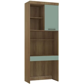 Bancada De Estudos Modulada 90cm 1 Porta E 1 Gaveta Paris Luciane Móveis Avelã Pf Com Verde Pf