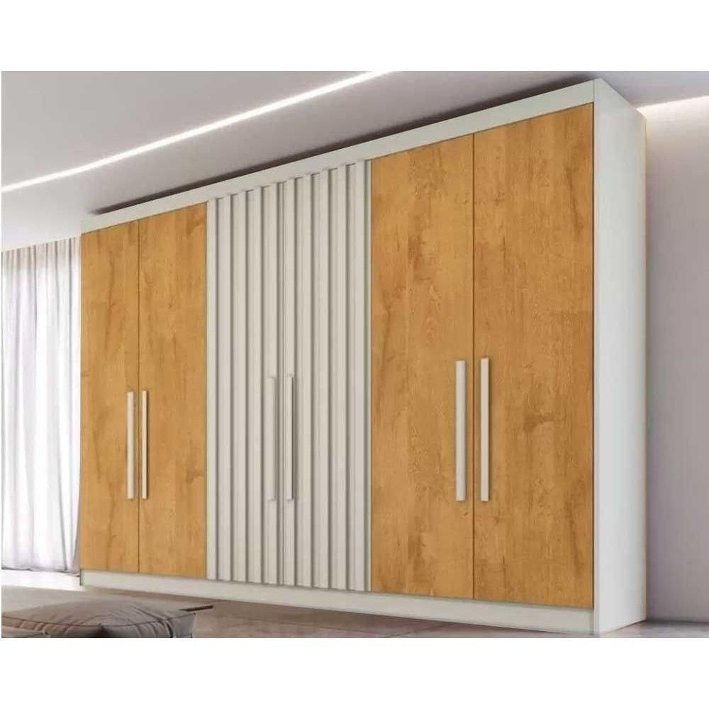 Guarda Roupa Casal Potente 6 Portas C/ 4 Ripados E 6 Gavetas Off White/peroba - Europa