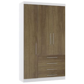 Guarda Roupa Modulado 132cm 3 Portas E 4 Gavetas Alpes Luciane Móveis Branco Pf Com Avelã Pf