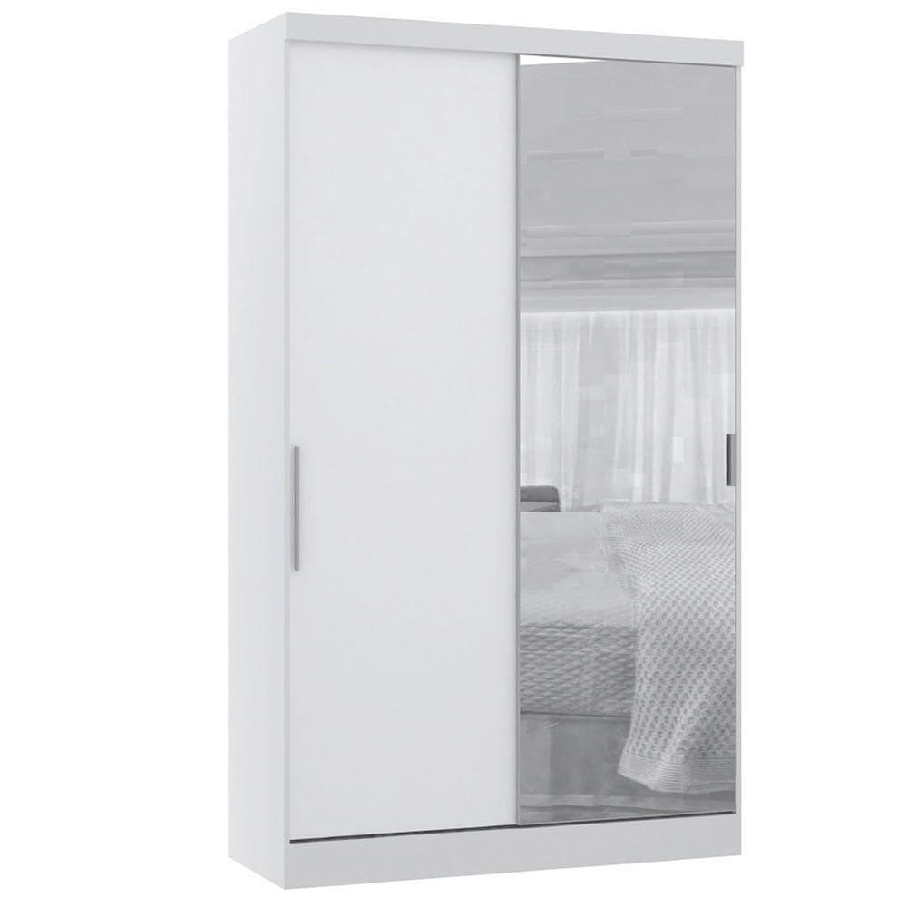 Guarda Roupa Modulado 134,50cm 2 Portas De Correr Com Espelho Alpes Branco Pf Com Branco Pf