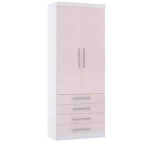 Guarda Roupa Modulado 90cm 2 Portas E 4 Gavetas Alpes Luciane Móveis Branco Pf Com Rosa Pf